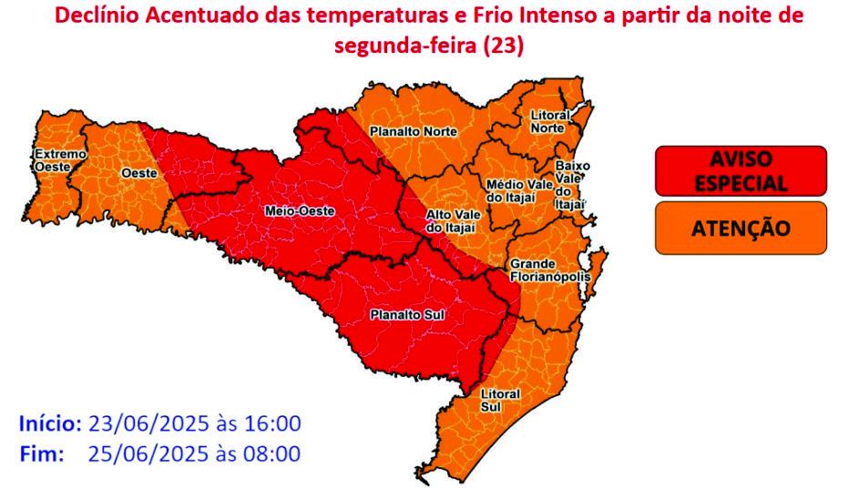 Proteção e Defesa Civil de Santa Catarina emite alerta vermelho para o frio intenso no estado