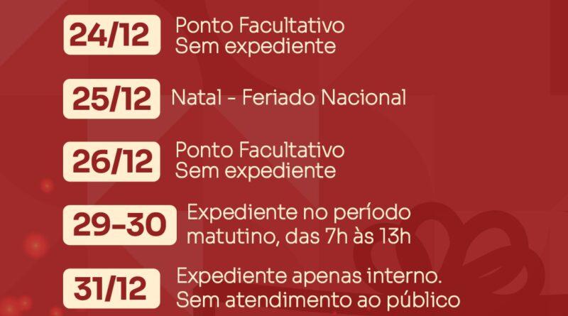Horários especiais da Prefeitura de Joaçaba neste fim de ano