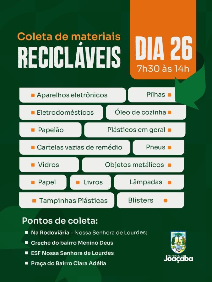 Arrecadação de materiais recicláveis no dia 26 de setembro, em Joaçaba