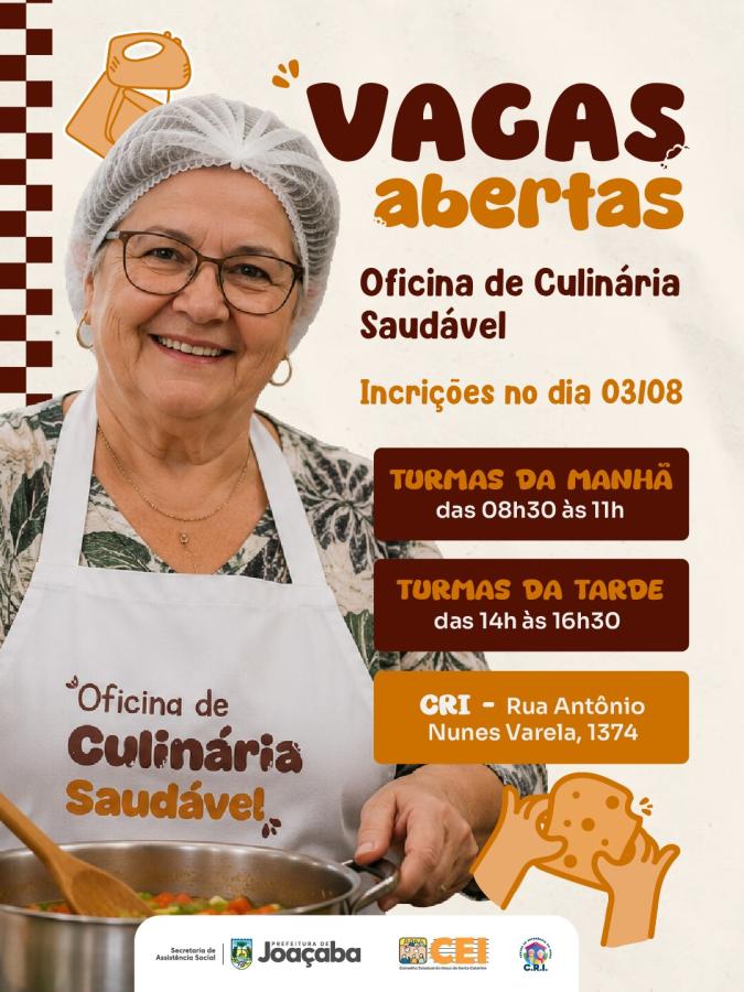 Inscrições para oficinas gratuitas de Culinária e Gastronomia Saudável