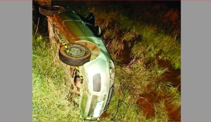 Veículo furtado e encontrado capotado pela PM
